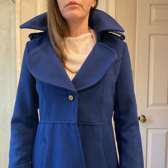 Owind Coat, long length, dark royal blue, pockets, lots of details, Sz S - Picture 5 of 15